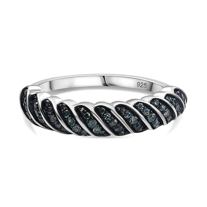 Blue Diamond Band Ring in Rhodium Overlay Sterling Silver 7973839 1