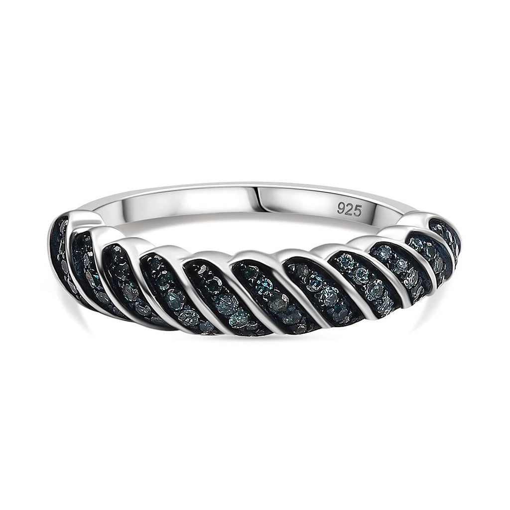 Blue Diamond Band Ring in Rhodium Overlay Sterling Silver 0.25 Ct.
