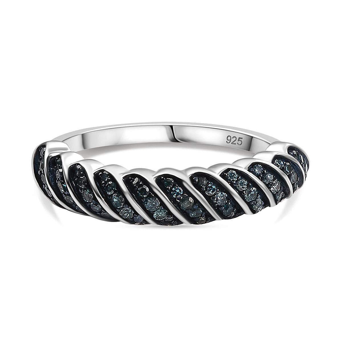 Blue Diamond Band Ring in Rhodium Overlay Sterling Silver V32628535 0