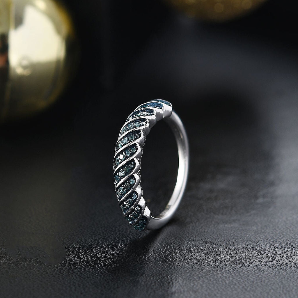 Blue Diamond Band Ring in Rhodium Overlay Sterling Silver 0.25 Ct.