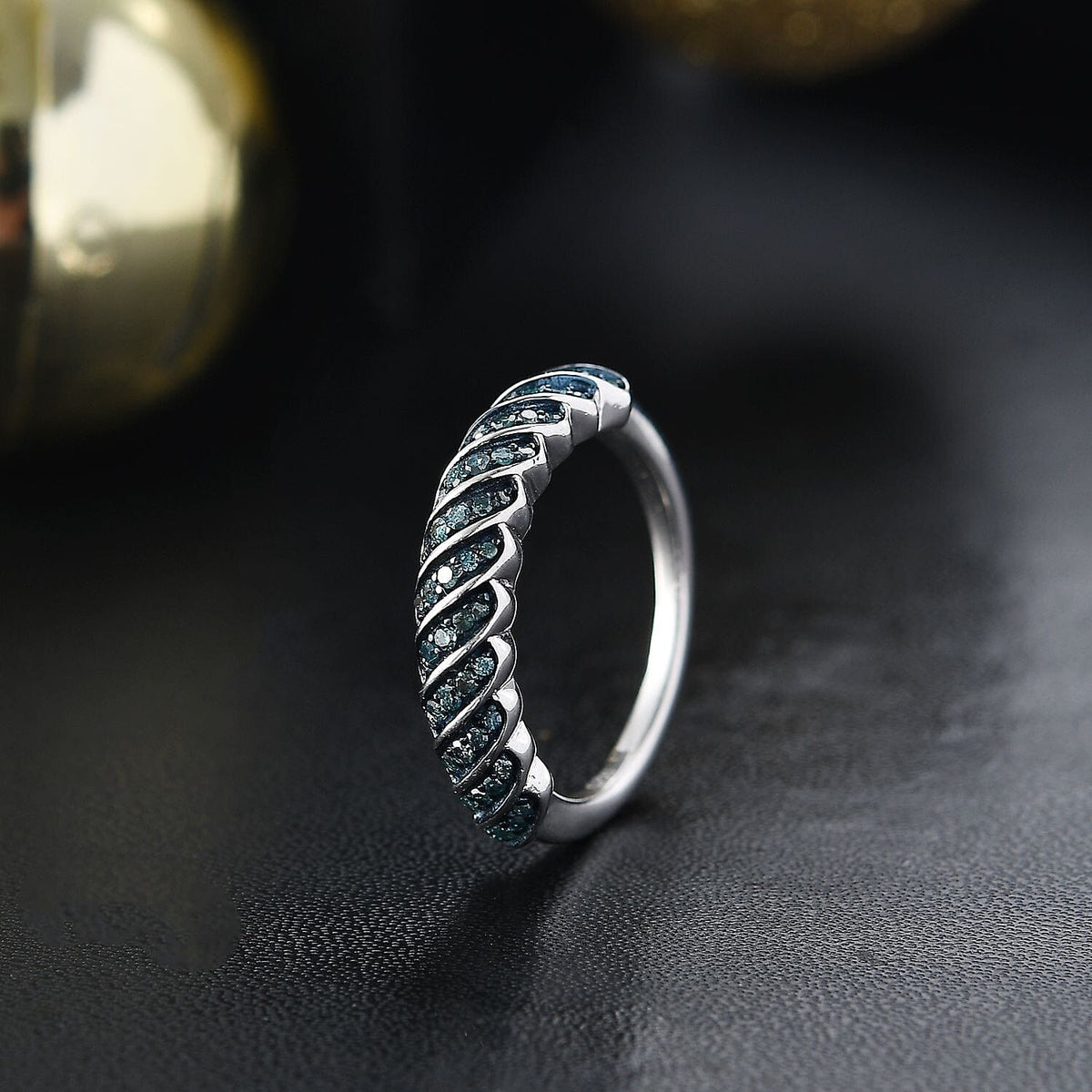 Blue Diamond Band Ring in Rhodium Overlay Sterling Silver V32628535 1
