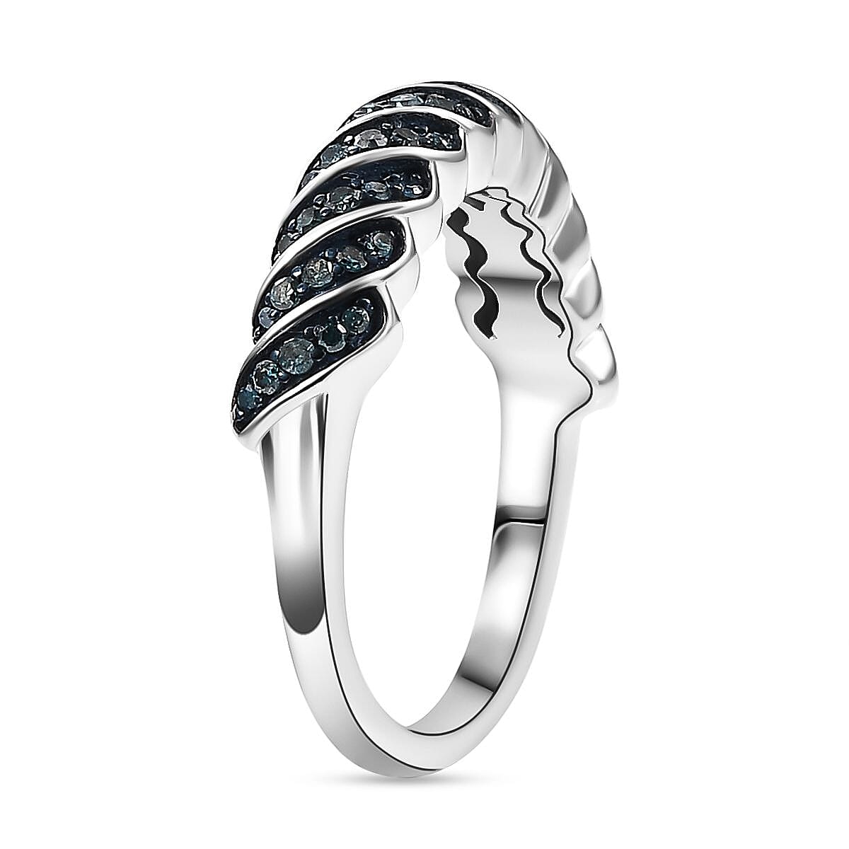 Blue Diamond Band Ring in Rhodium Overlay Sterling Silver V32628535 3