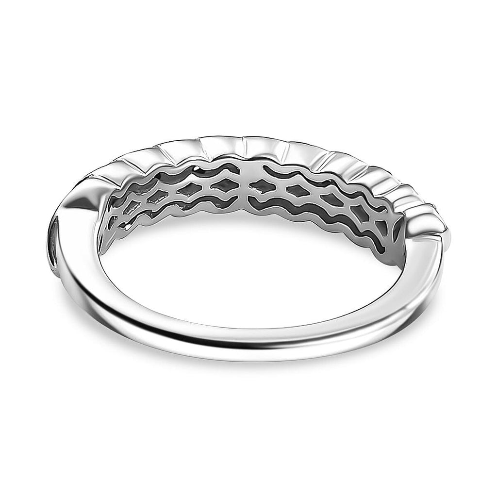 Blue Diamond Band Ring in Rhodium Overlay Sterling Silver 0.25 Ct.