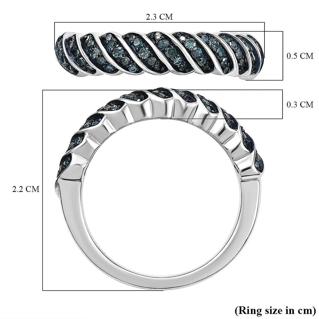 Blue Diamond Band Ring in Rhodium Overlay Sterling Silver 0.25 Ct.