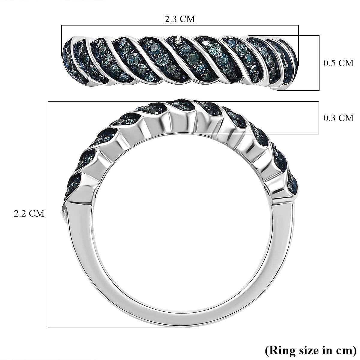 Blue Diamond Band Ring in Rhodium Overlay Sterling Silver V32628535 5