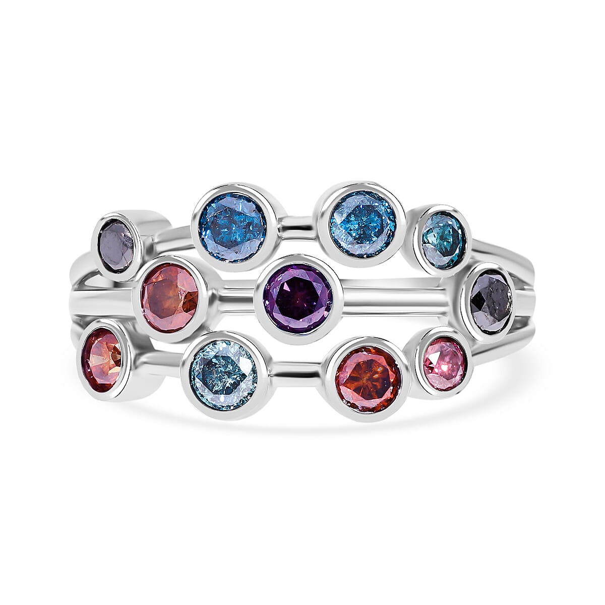 Multi Colour Diamond Bubble Ring in Platinum Overlay Sterling Silver 7798837 0