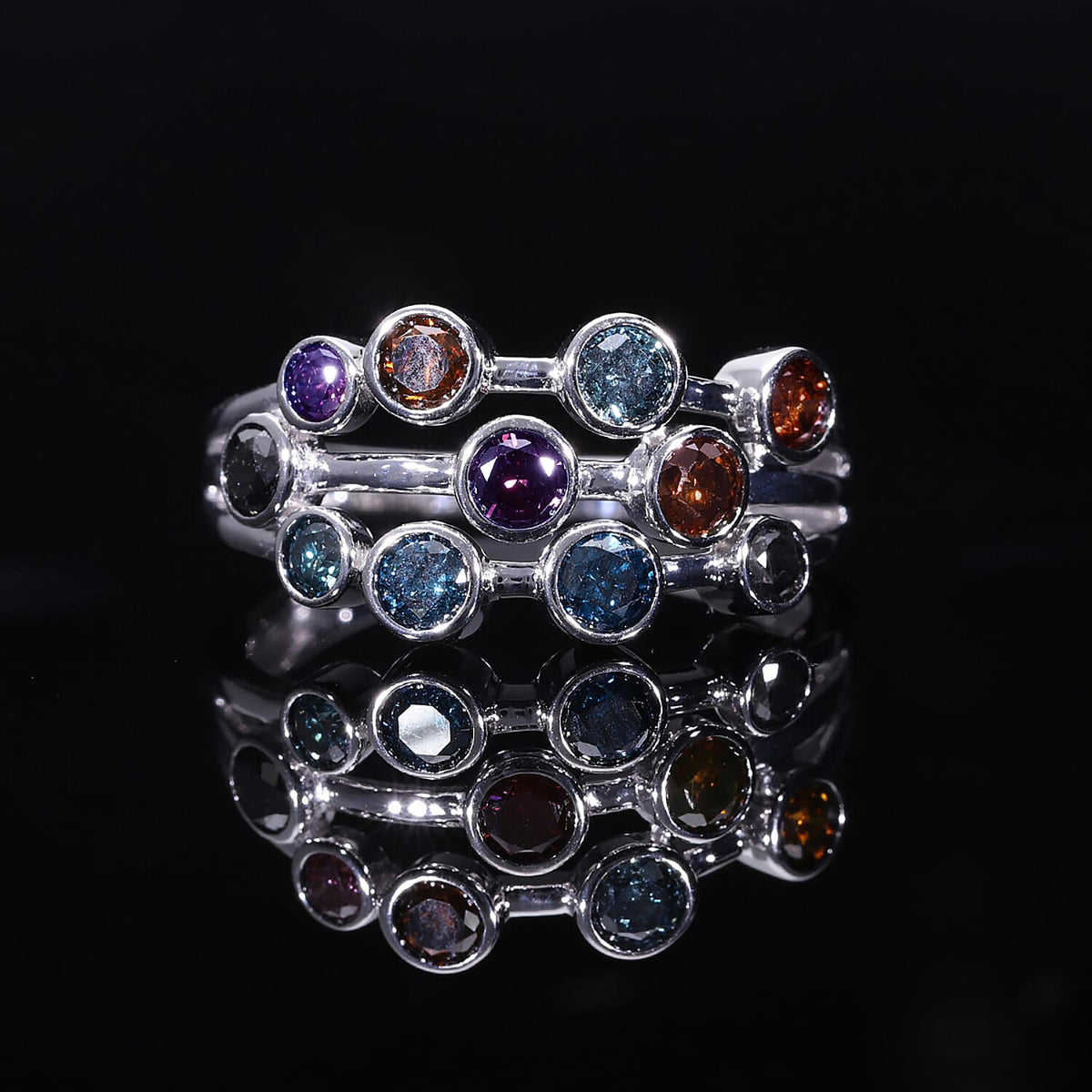 Multi Colour Diamond Bubble Ring in Platinum Overlay Sterling Silver 7798837 1