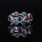 D'Joy Multi Colour Diamond Bubble Ring in Rhodium Overlay Sterling Silver 1.07 Ct.