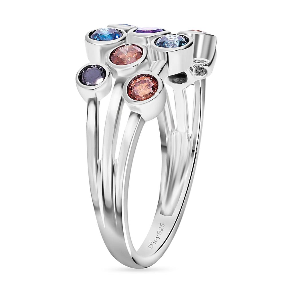 D'Joy Multi Colour Diamond Bubble Ring in Rhodium Overlay Sterling Silver 1.07 Ct.