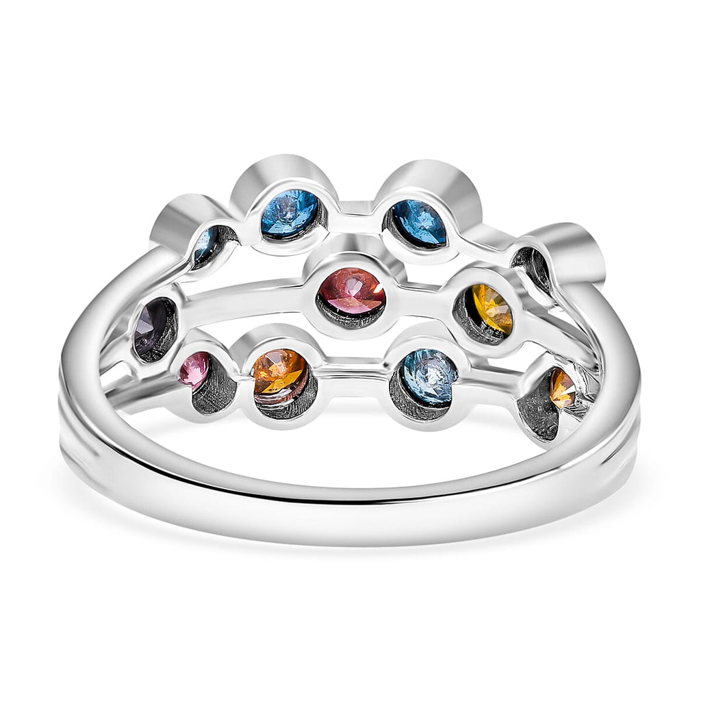 D'Joy Multi Colour Diamond Bubble Ring in Rhodium Overlay Sterling Silver 1.07 Ct.