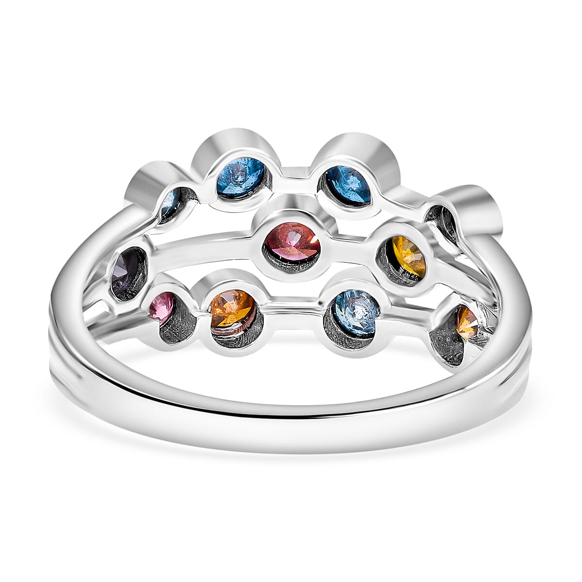 Multi Colour Diamond Bubble Ring in Platinum Overlay Sterling Silver 7798837 4