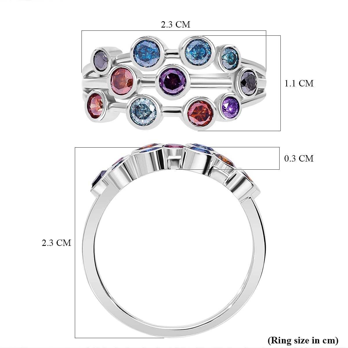 Multi Colour Diamond Bubble Ring in Platinum Overlay Sterling Silver 7798837 5