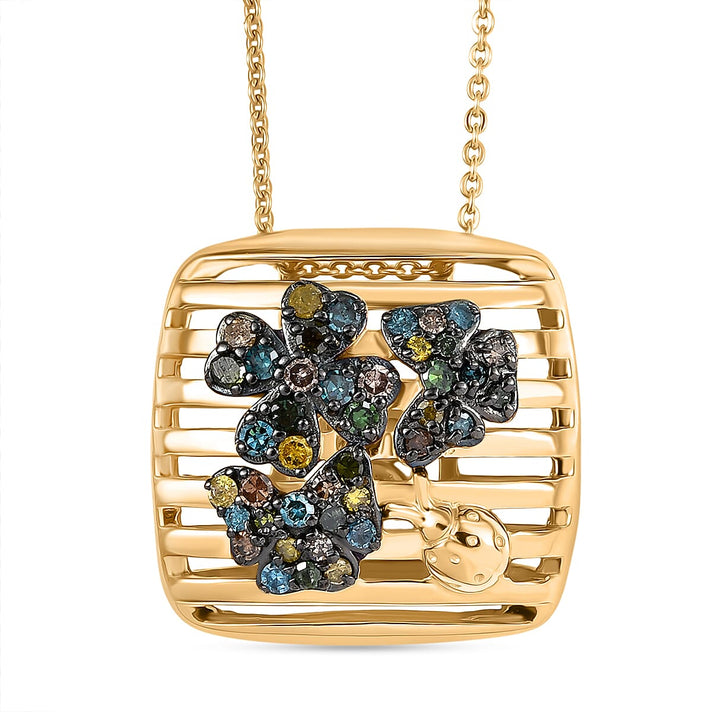 GP Italian Garden Collection - Multi Colour Diamond &amp; Kanchanaburi Blue Sapphire Pendant with Chain (Size 20) in 18K Vermeil Yellow Gold Plated Sterling Silver, Silver Wt. 6.41 Gms. 4409788 1