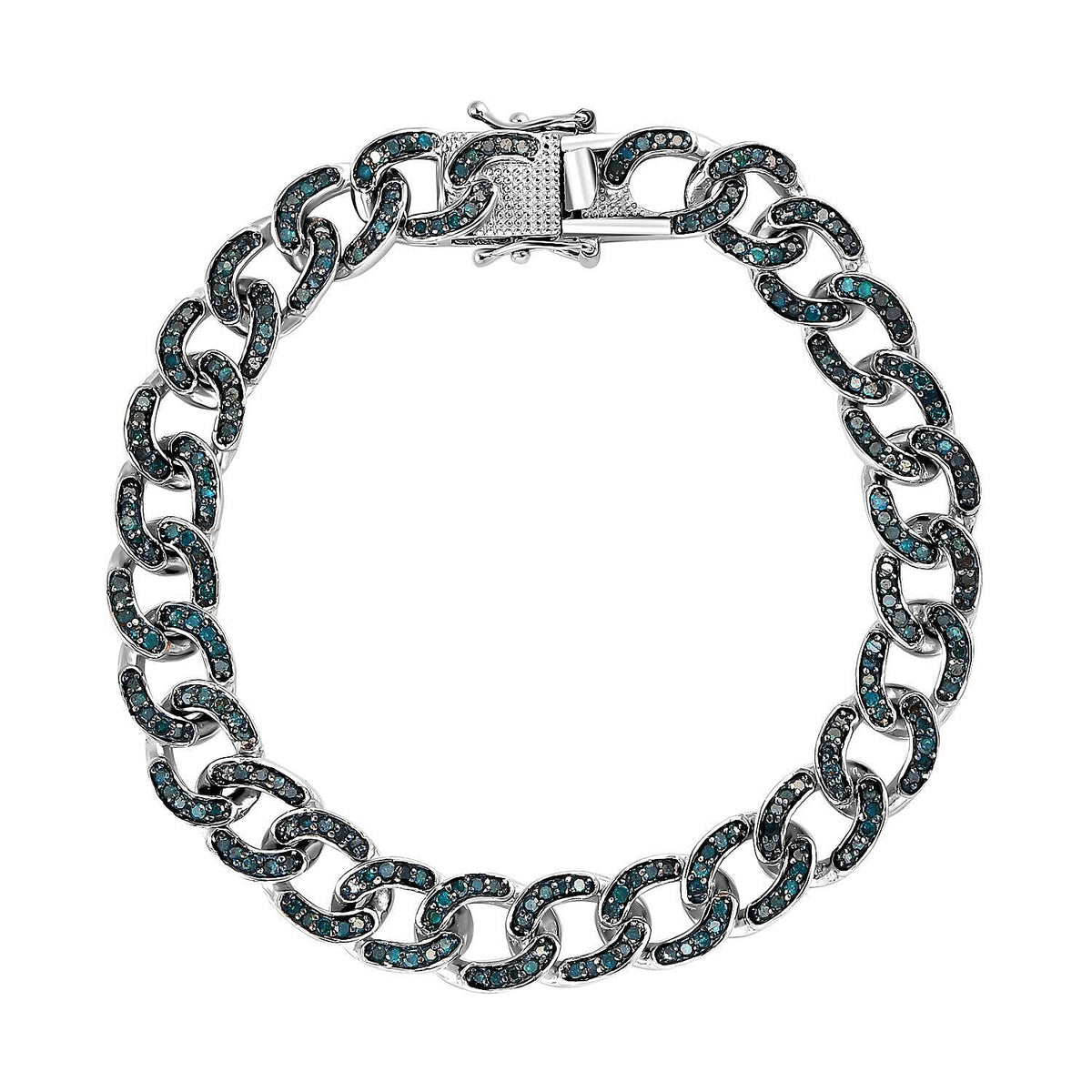 Blue Diamond Curb Bracelet (Size - 7.5) in Platinum Overlay Sterling Silver 7253142 0