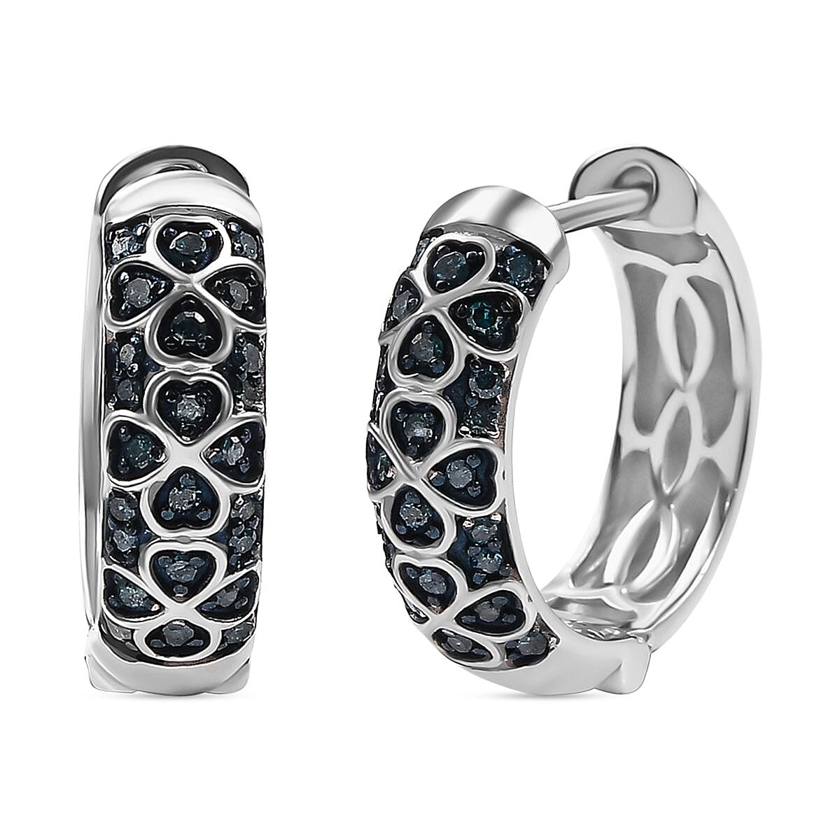 Blue Diamond Cluster with Hoop Earring in Rhodium Overlay Sterling Silver 0.25 Ct. 7968658 0