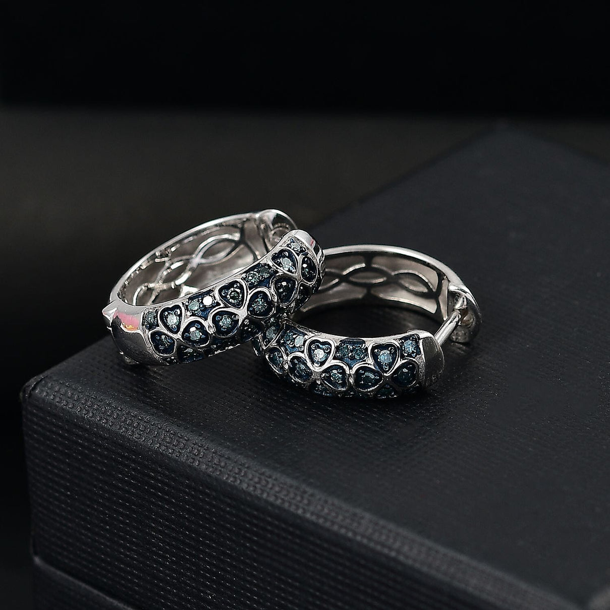 Blue Diamond Cluster with Hoop Earring in Rhodium Overlay Sterling Silver 0.25 Ct. 7968658 2