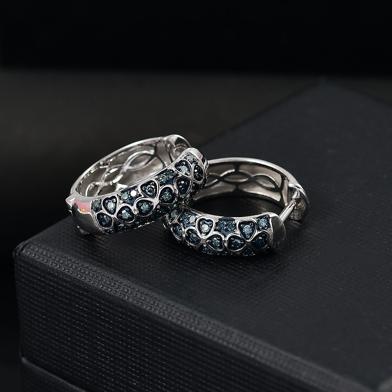 Blue Diamond Cluster with Hoop Earring in Rhodium Overlay Sterling Silver 0.25 Ct. 7968658 2