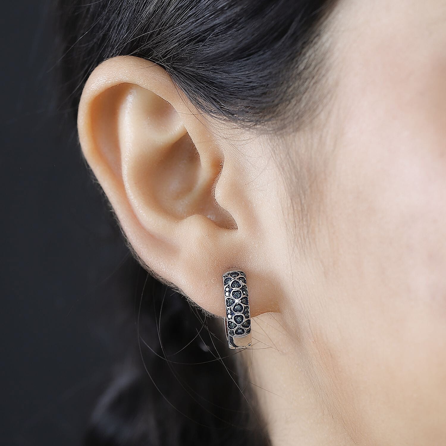 Blue Diamond Cluster with Hoop Earring in Rhodium Overlay Sterling Silver 0.25 Ct. 7968658 3