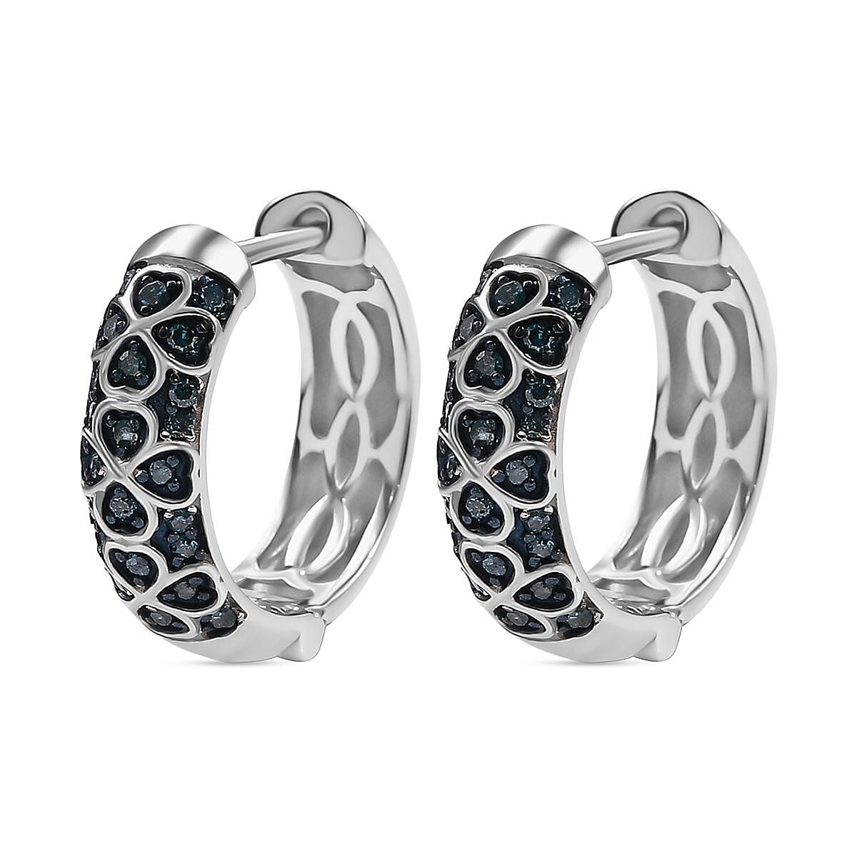 Blue Diamond Cluster with Hoop Earring in Rhodium Overlay Sterling Silver 0.25 Ct. 7968658 4