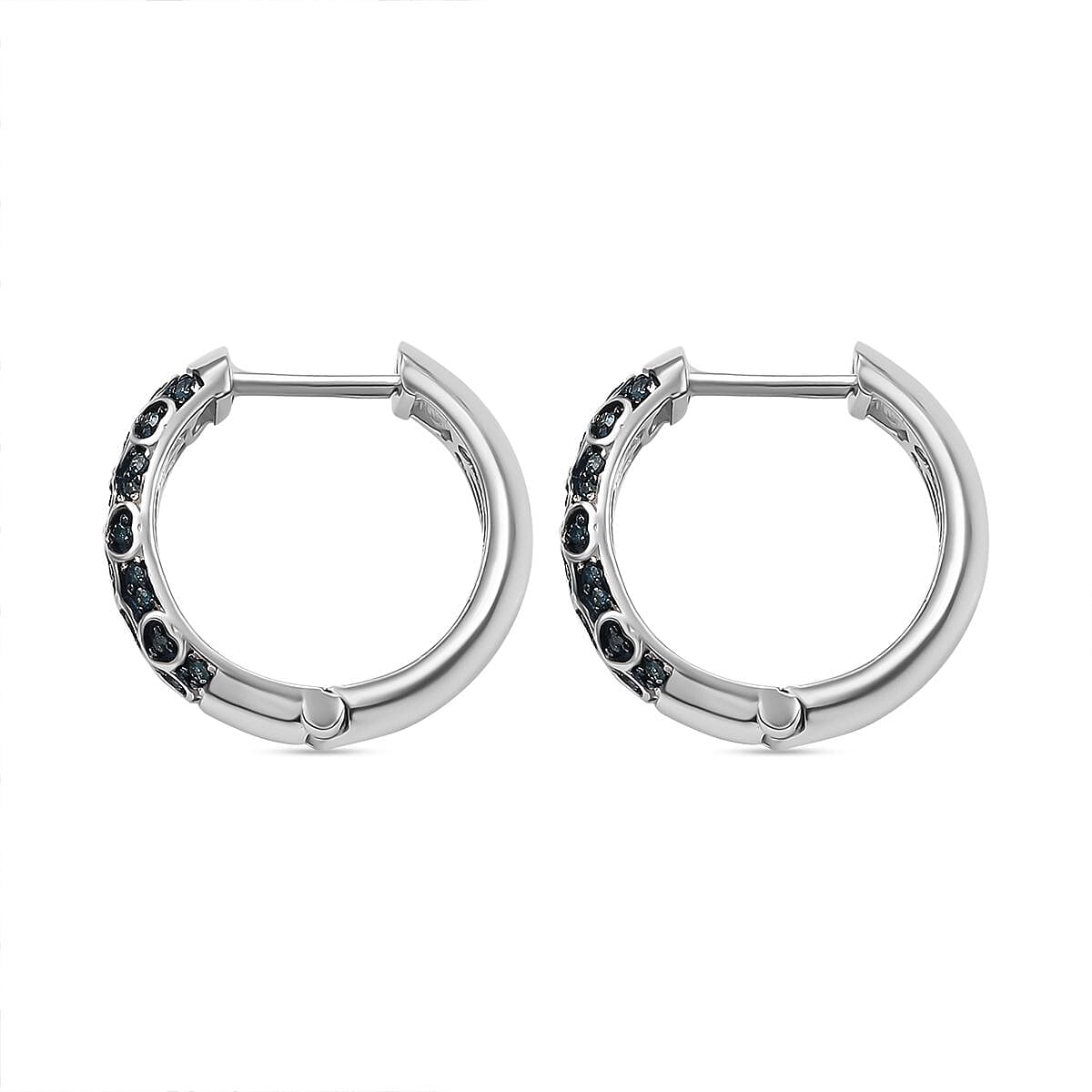 Blue Diamond Cluster with Hoop Earring in Rhodium Overlay Sterling Silver 0.25 Ct. 7968658 5