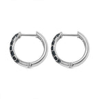 Blue Diamond Cluster with Hoop Earring in Rhodium Overlay Sterling Silver 0.25 Ct.