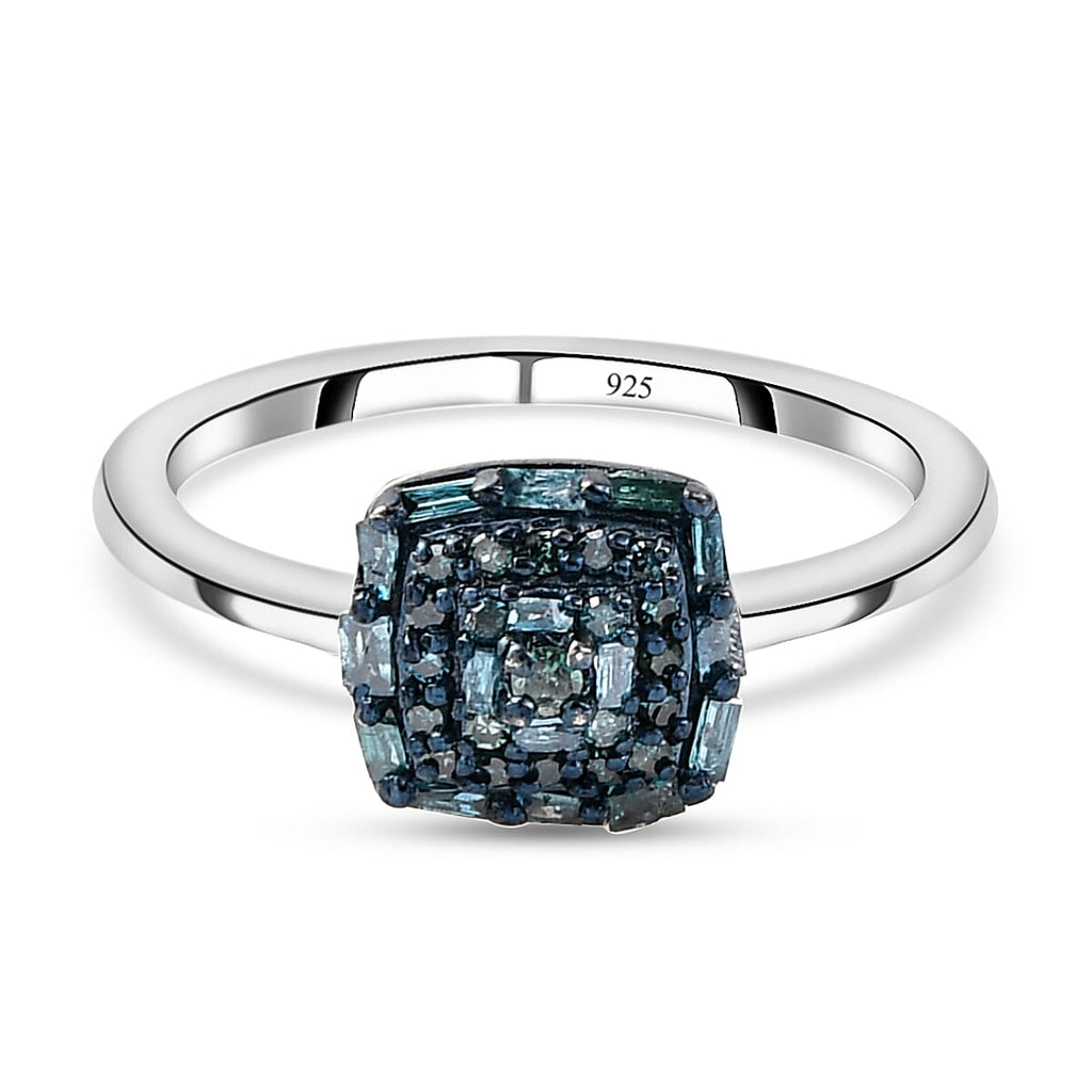 Blue Diamond Cluster Ring in Platinum Overlay Sterling Silver 0.25 Ct.