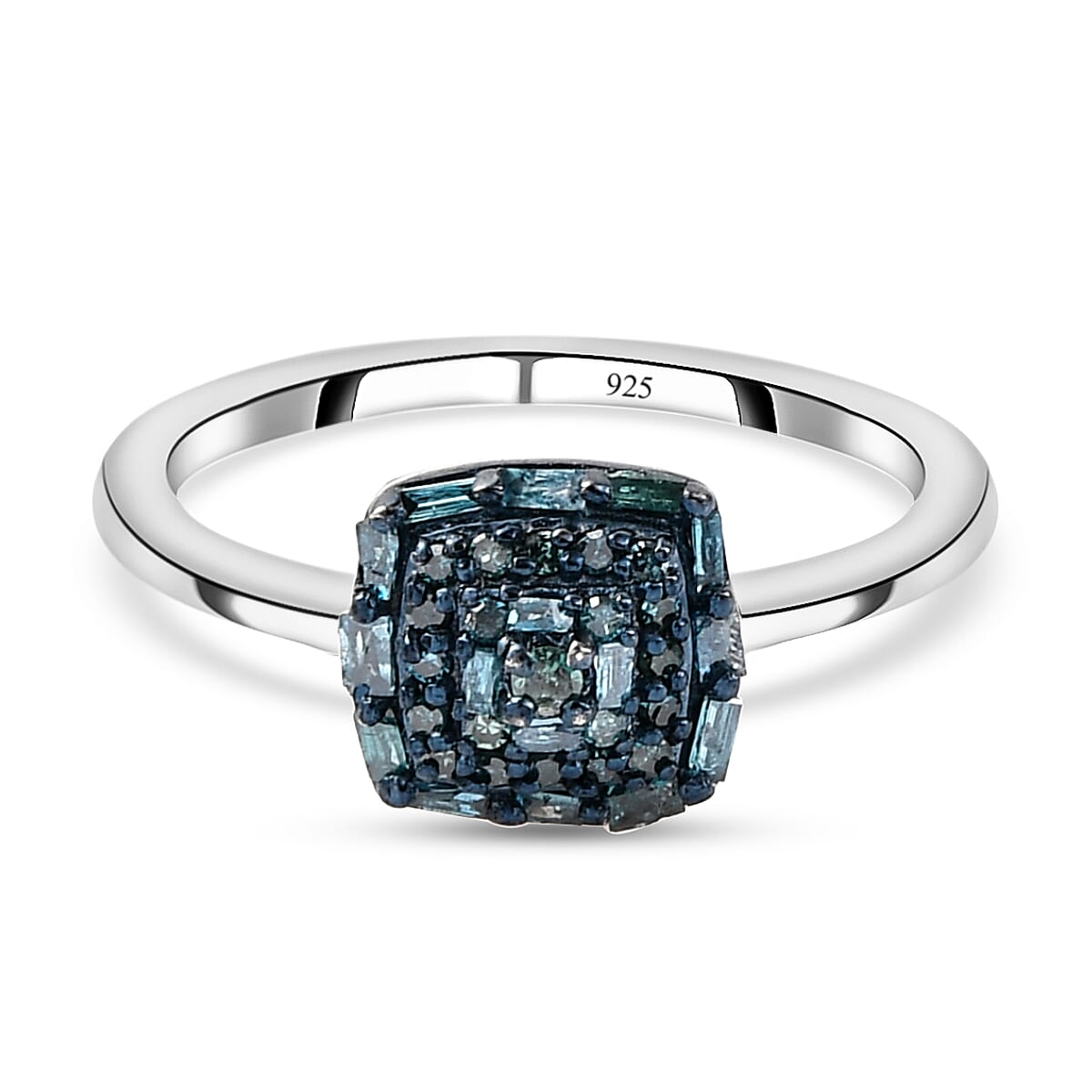 Blue Diamond Cluster Ring in Platinum Overlay Sterling Silver 0.25 Ct. 7061579 0