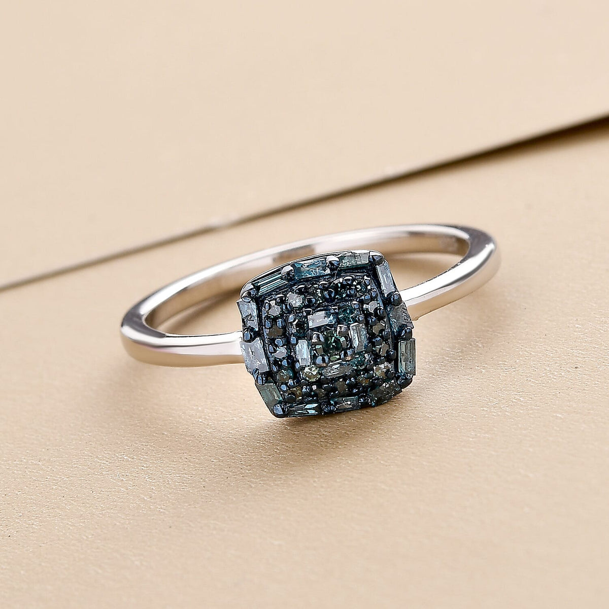 Blue Diamond Cluster Ring in Platinum Overlay Sterling Silver 0.25 Ct. 7061579 2