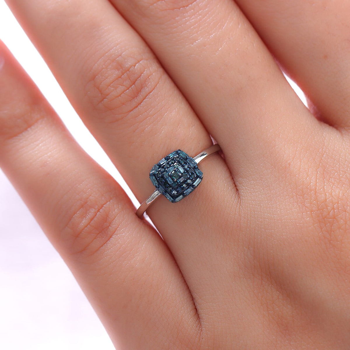Blue Diamond Cluster Ring in Platinum Overlay Sterling Silver 0.25 Ct. 7061579 3