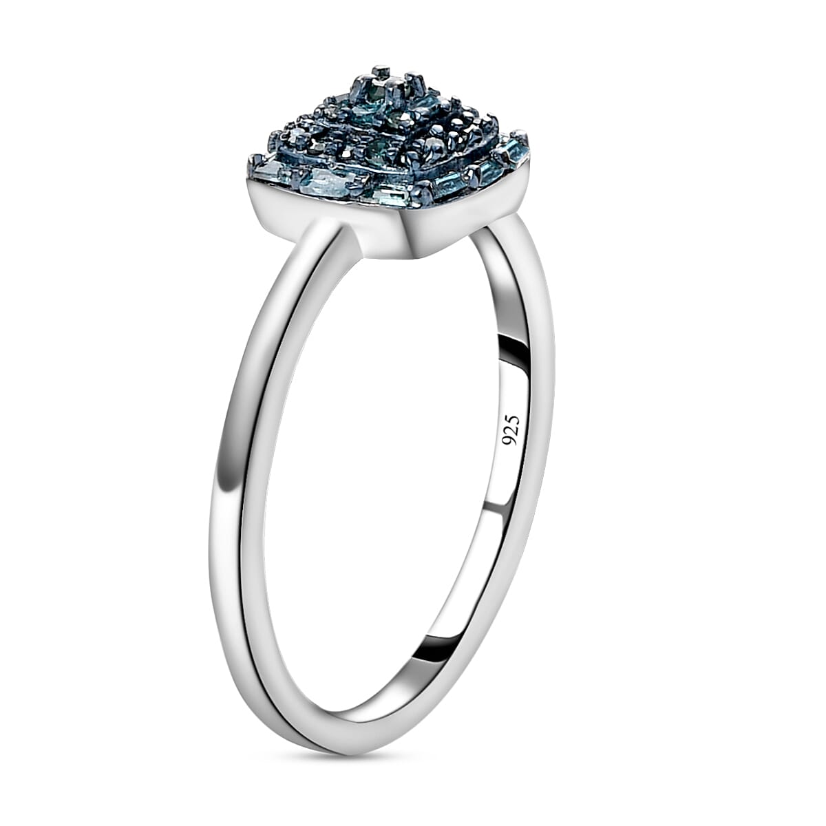 Blue Diamond Cluster Ring in Platinum Overlay Sterling Silver 0.25 Ct. 7061579 4