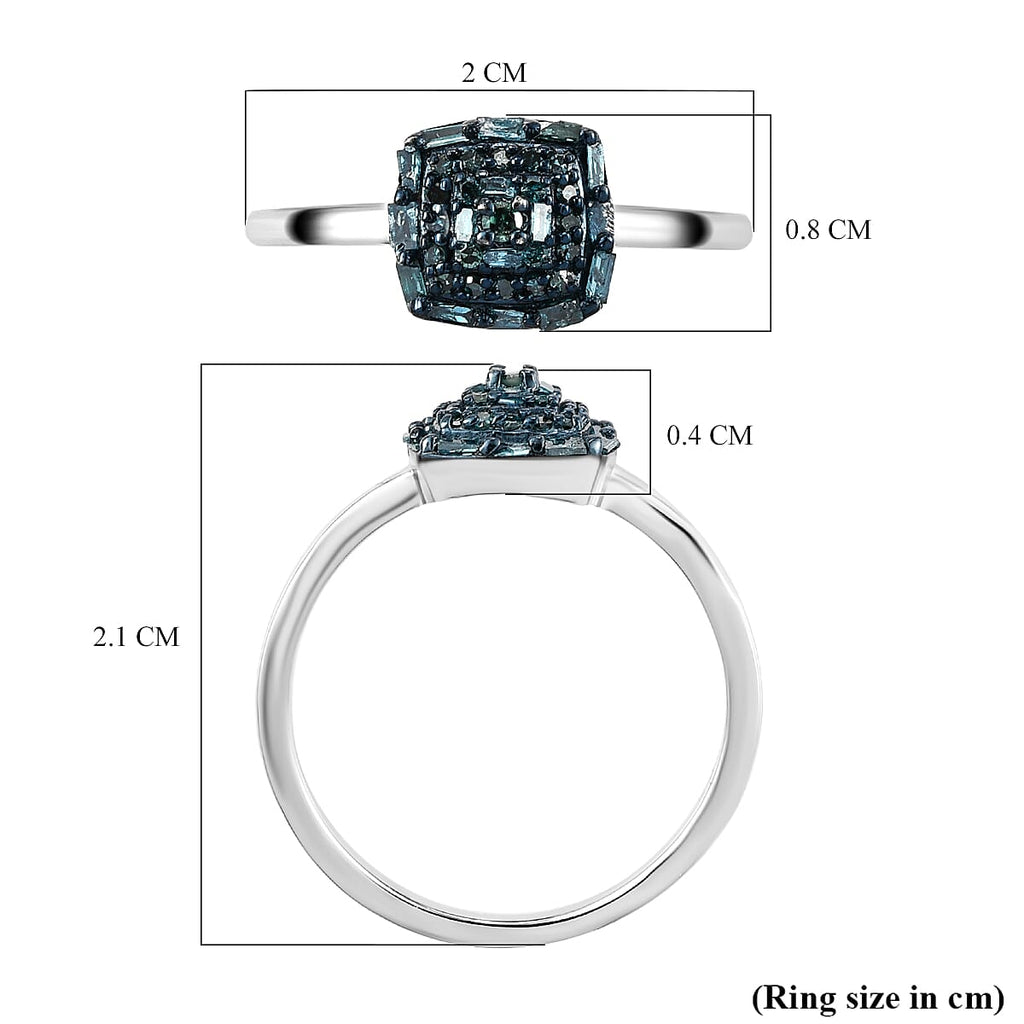 Blue Diamond Cluster Ring in Platinum Overlay Sterling Silver 0.25 Ct.