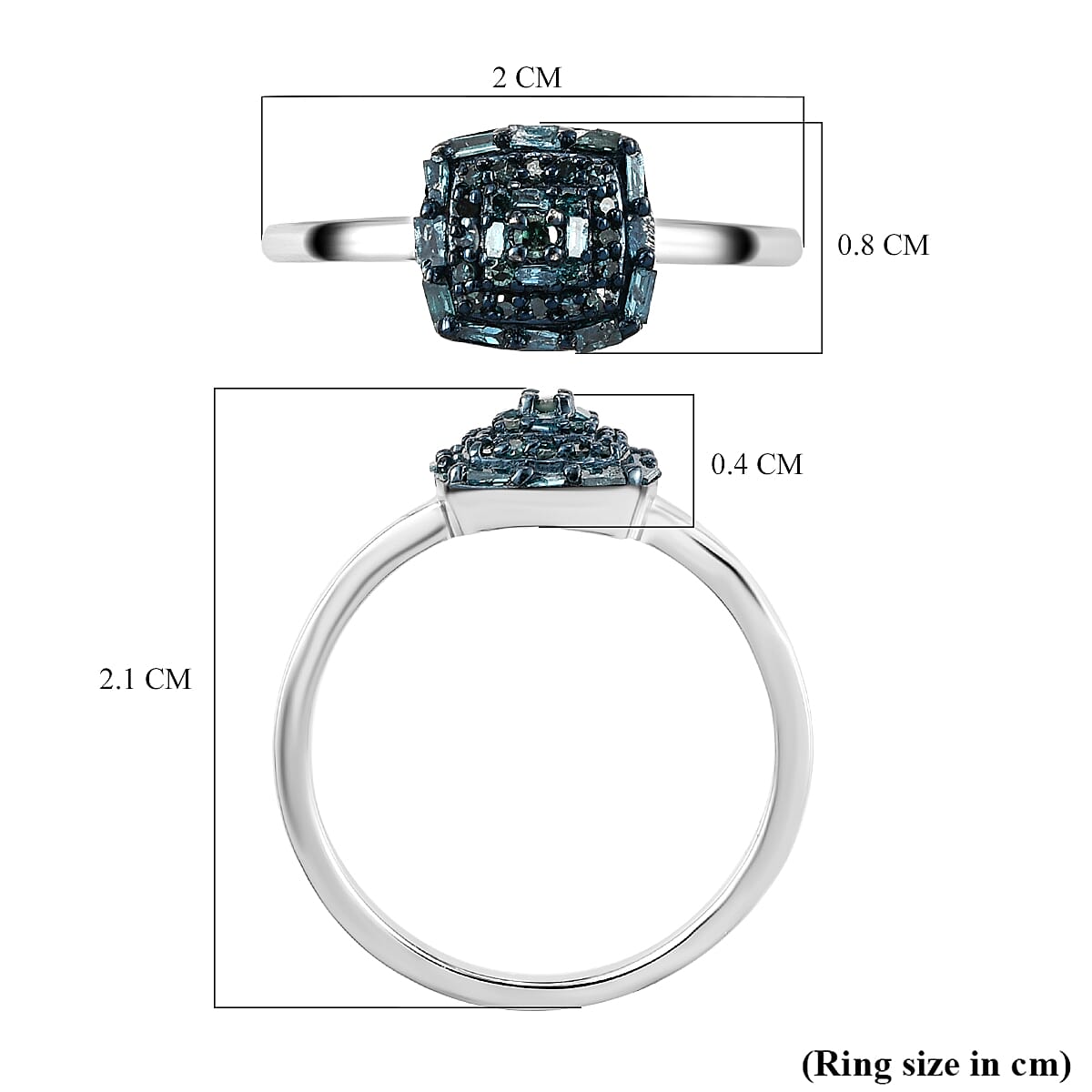 Blue Diamond Cluster Ring in Platinum Overlay Sterling Silver 0.25 Ct. 7061579 6
