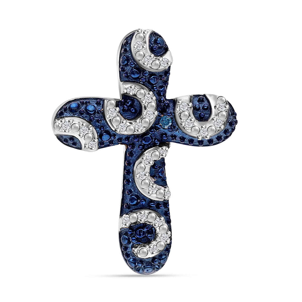 Blue Diamond Cross Pendant in Platinum Overlay Sterling Silver 7385313 0