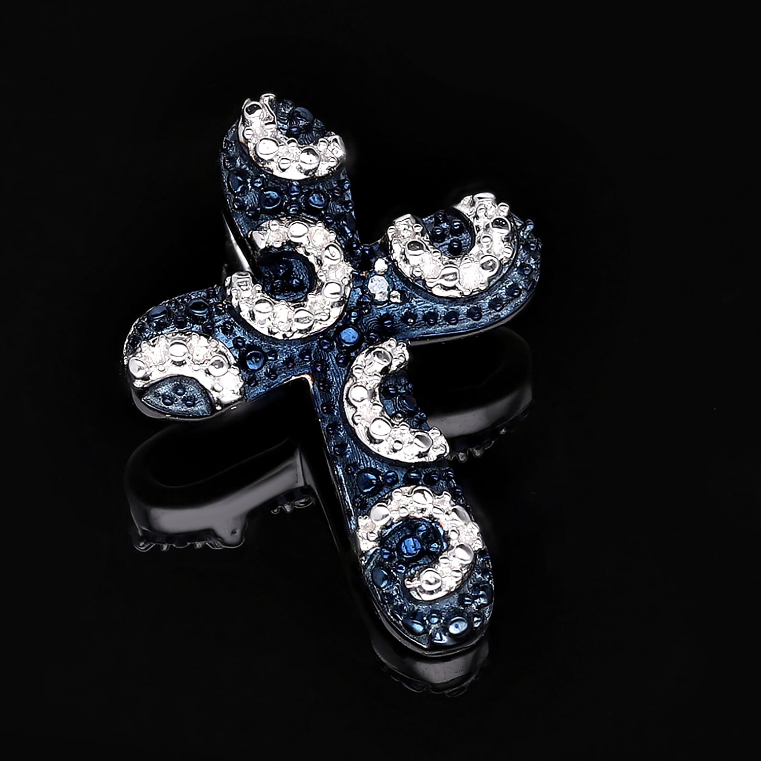 Blue Diamond Cross Pendant in Platinum Overlay Sterling Silver 7385313 1