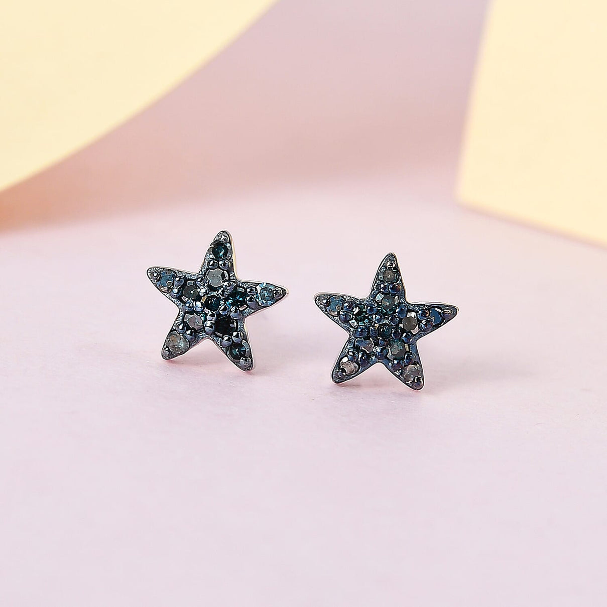 Blue Diamond Star Stud Earrings in Platinum Overlay Sterling Silver 0.15 Ct 7400885 1