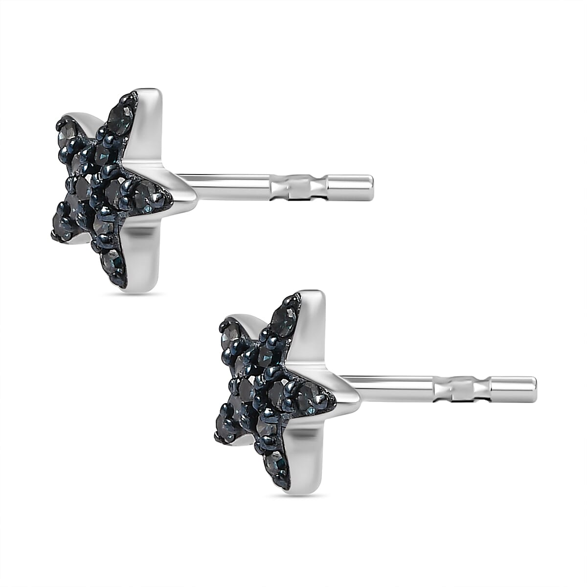 Blue Diamond Star Stud Earrings in Platinum Overlay Sterling Silver 0.15 Ct 7400885 3