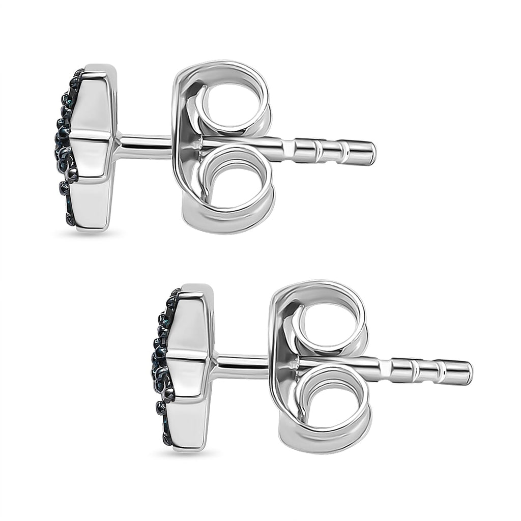 Blue Diamond Star Stud Earrings in Platinum Overlay Sterling Silver 0.15 Ct