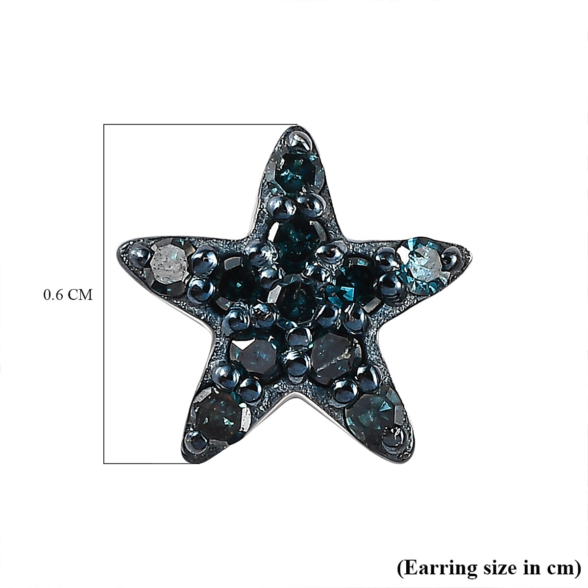 Blue Diamond Star Stud Earrings in Platinum Overlay Sterling Silver 0.15 Ct 7400885 5