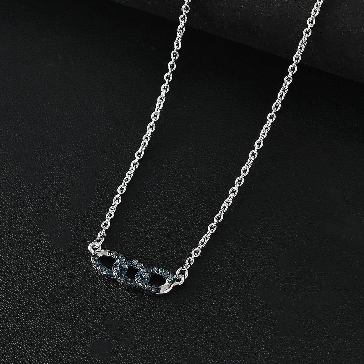 Blue Diamond Necklace (Size - 20) with Lobster Clasp in Rhodium Overlay Sterling Silver 8030643 2