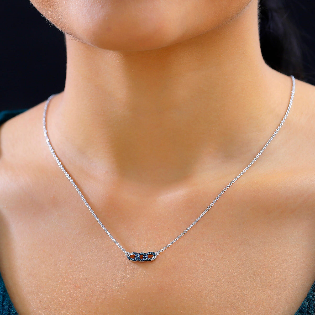 Blue Diamond Necklace (Size - 20) with Lobster Clasp in Rhodium Overlay Sterling Silver 8030643 3