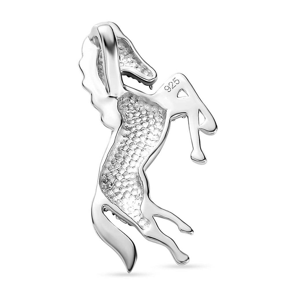 Blue Diamond Horse Pendant in Platinum Overlay Sterling Silver
