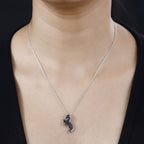 Blue Diamond Horse Pendant in Rhodium Overlay Sterling Silver
