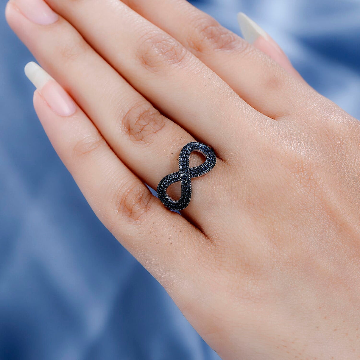 Blue Diamond Infinity Ring in Platinum Overlay Sterling Silver 7569715 3