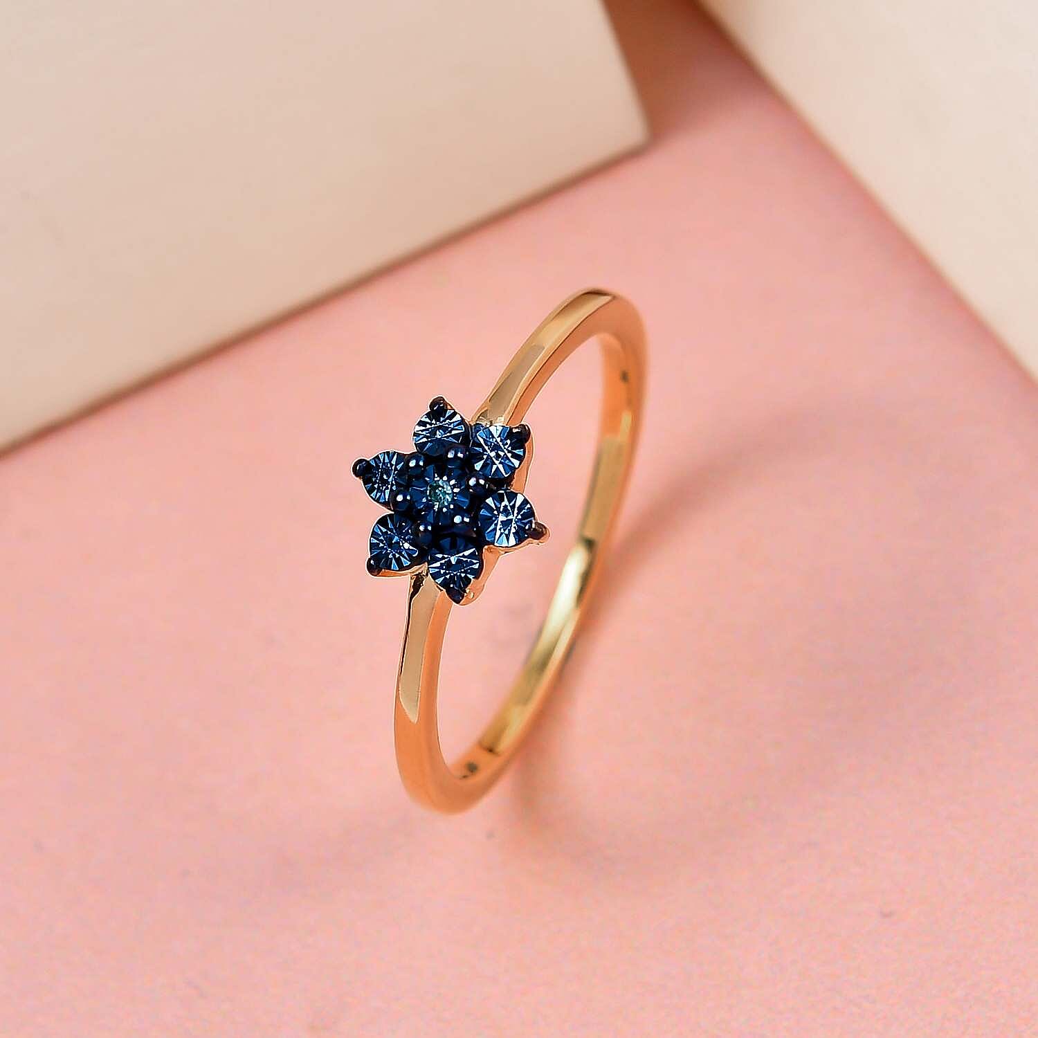 Blue Diamond Floral Ring in 18K Vermeil Yellow Gold Plated Sterling Silver 7209429 4