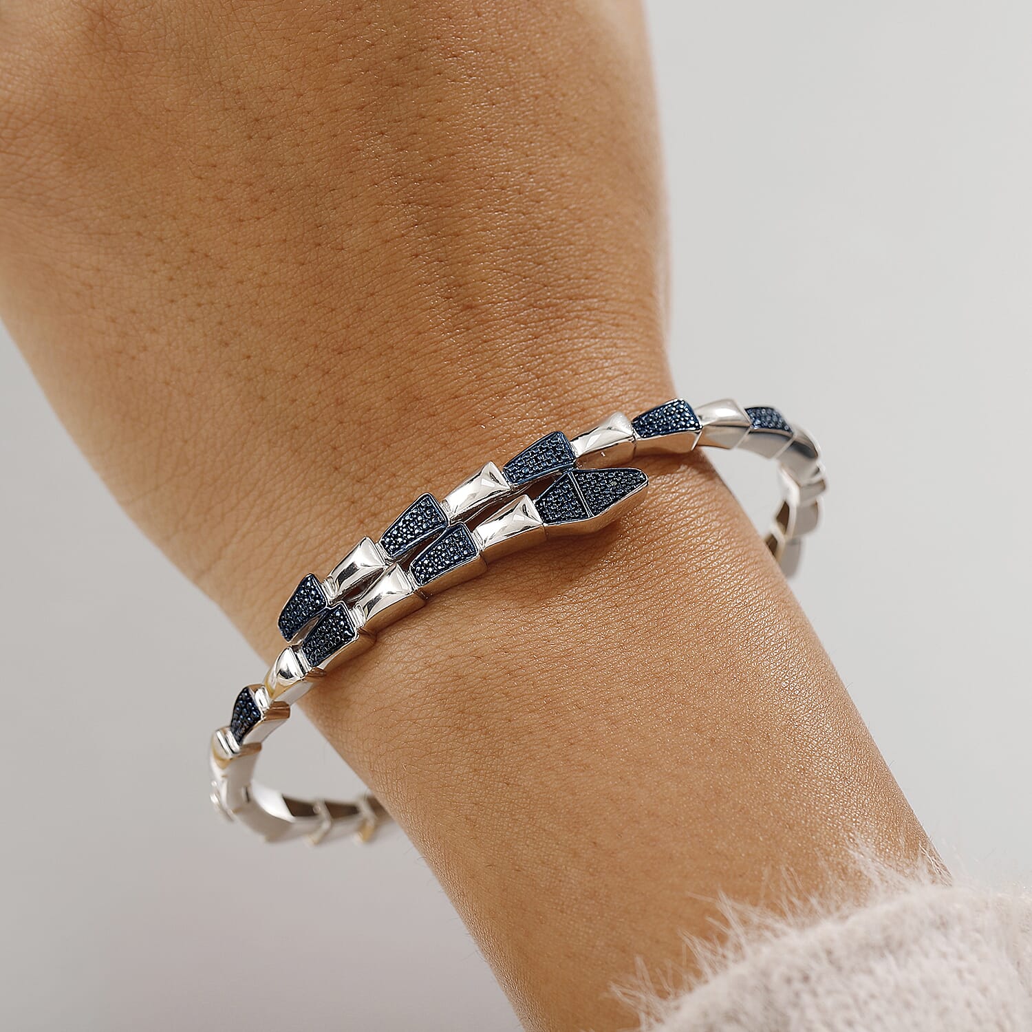 Year Of The Snake - Designer Inspired Serpent Blue Diamond Bangle 7978076 3