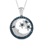 GP Celestial Dream Collection - Blue Diamond, Kanchanaburi Blue Sapphire & White Diamond Moon & Star Pendant with Chain (Size 20) in Rhodium Overlay Sterling Silver