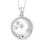 GP Celestial Dream Collection - Blue Diamond, Kanchanaburi Blue Sapphire & White Diamond Moon & Star Pendant with Chain (Size 20) in Rhodium Overlay Sterling Silver