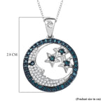 GP Celestial Dream Collection - Blue Diamond, Kanchanaburi Blue Sapphire & White Diamond Moon & Star Pendant with Chain (Size 20) in Rhodium Overlay Sterling Silver