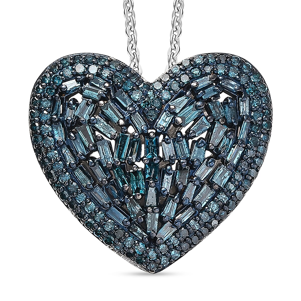 GP Amore Collection - Blue Diamond, White Diamond Pendant with Chain (Size 20) in Rhodium Overlay Sterling Silver 1.08 Ct. 4388848 0