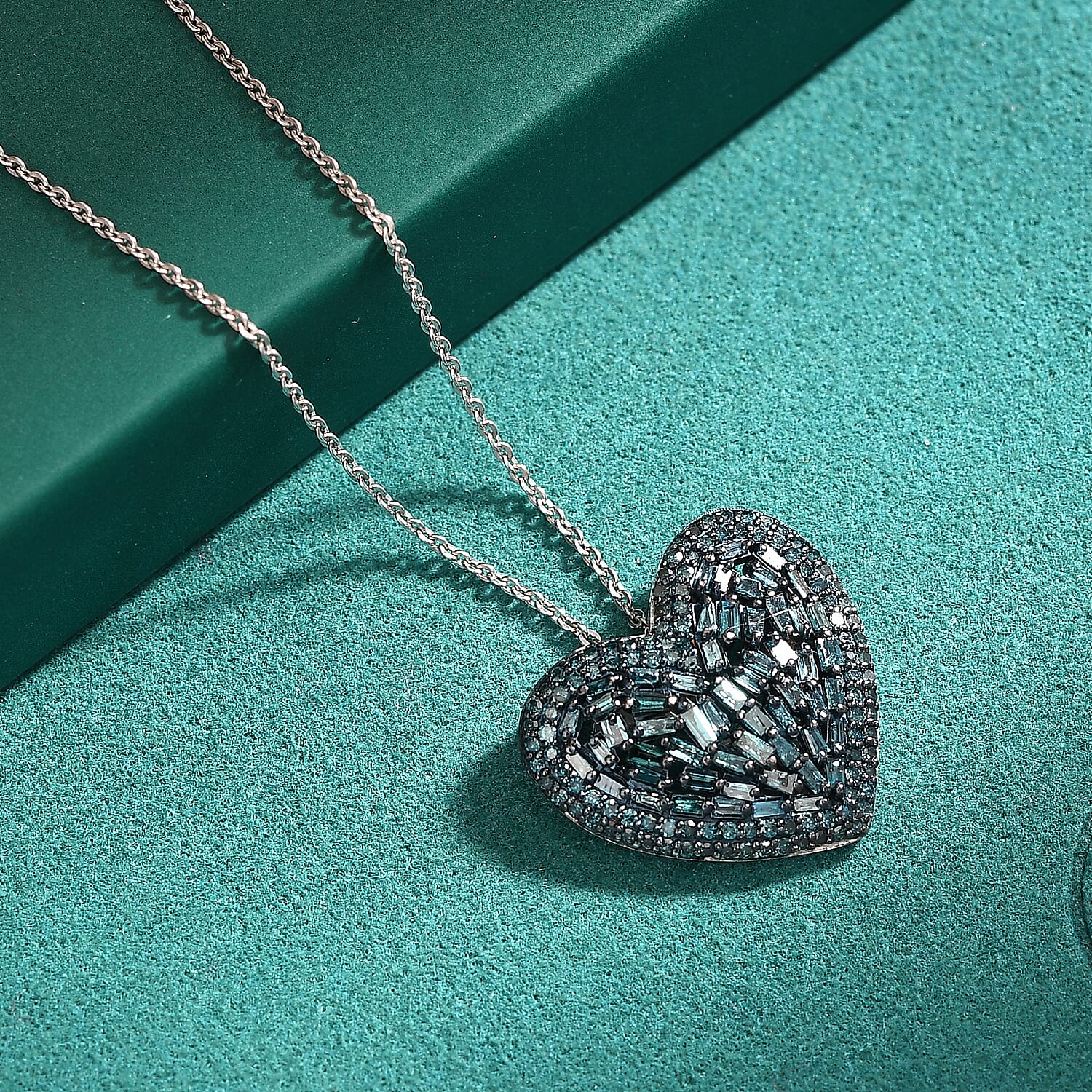GP Amore Collection - Blue Diamond, White Diamond Pendant with Chain (Size 20) in Rhodium Overlay Sterling Silver 1.08 Ct. 4388848 1